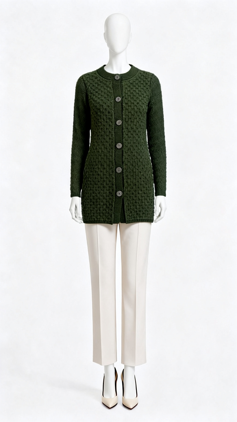 Olive Textured Button Knit Cardigan