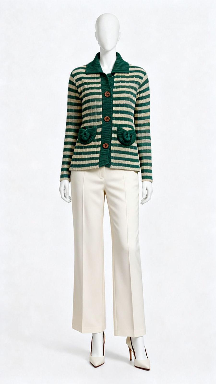 Green Striped Knit Cardigan