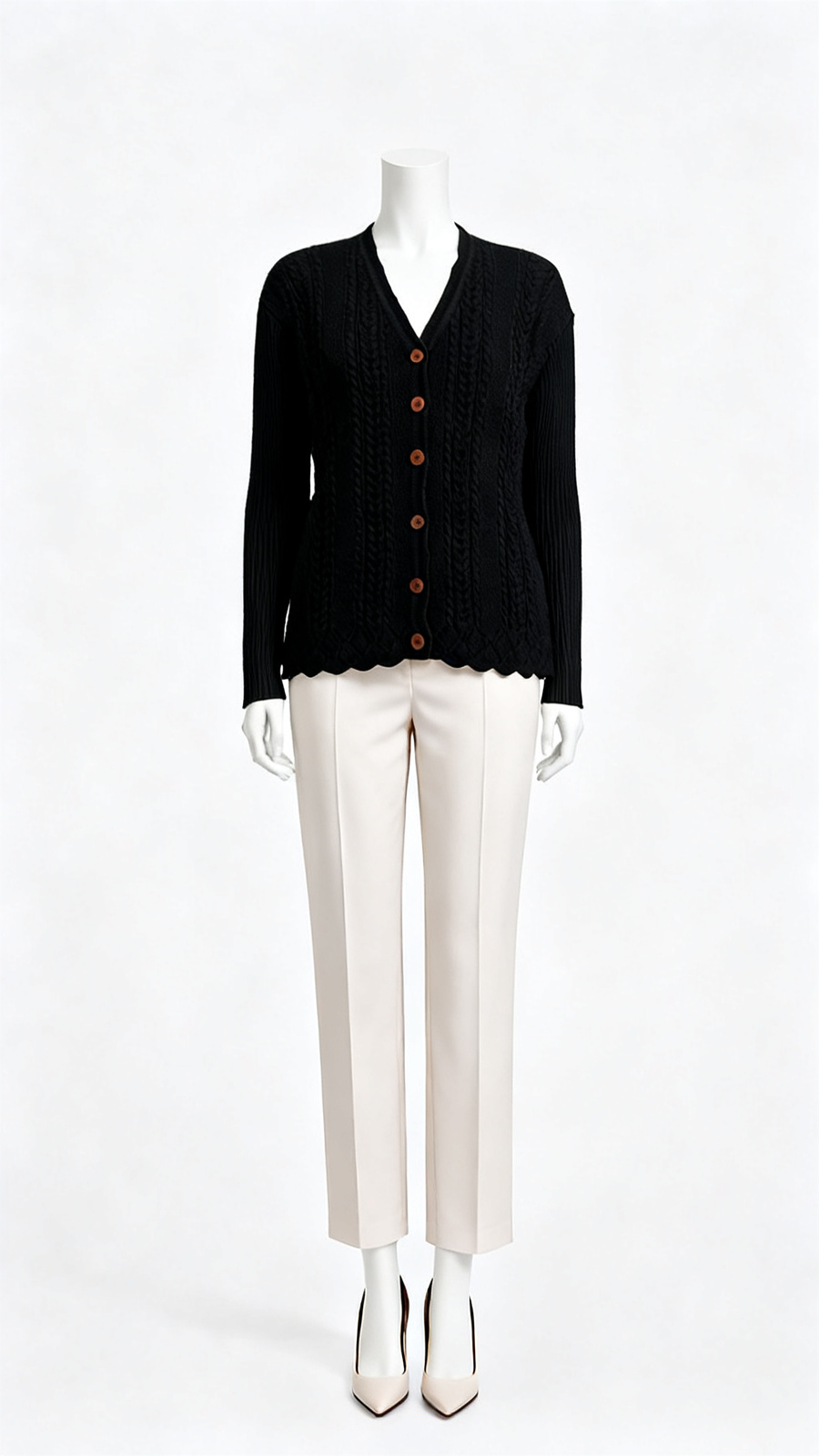 Black Cable Knit Button Cardigan