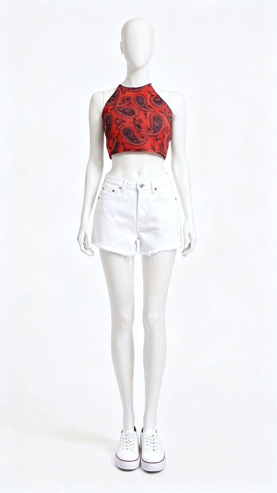 Red Paisley One-Shoulder Top