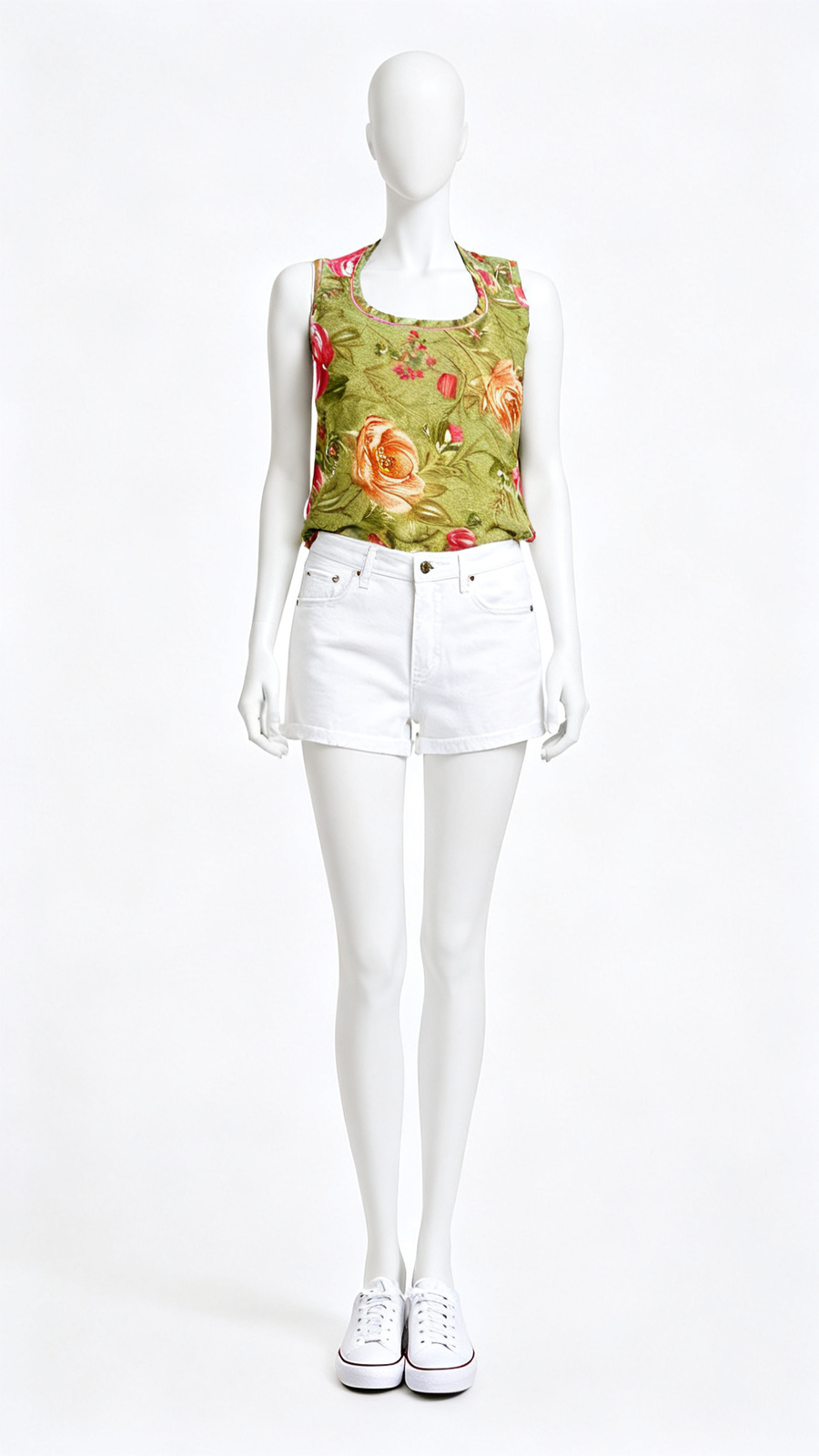 Green Floral Sleeveless Top
