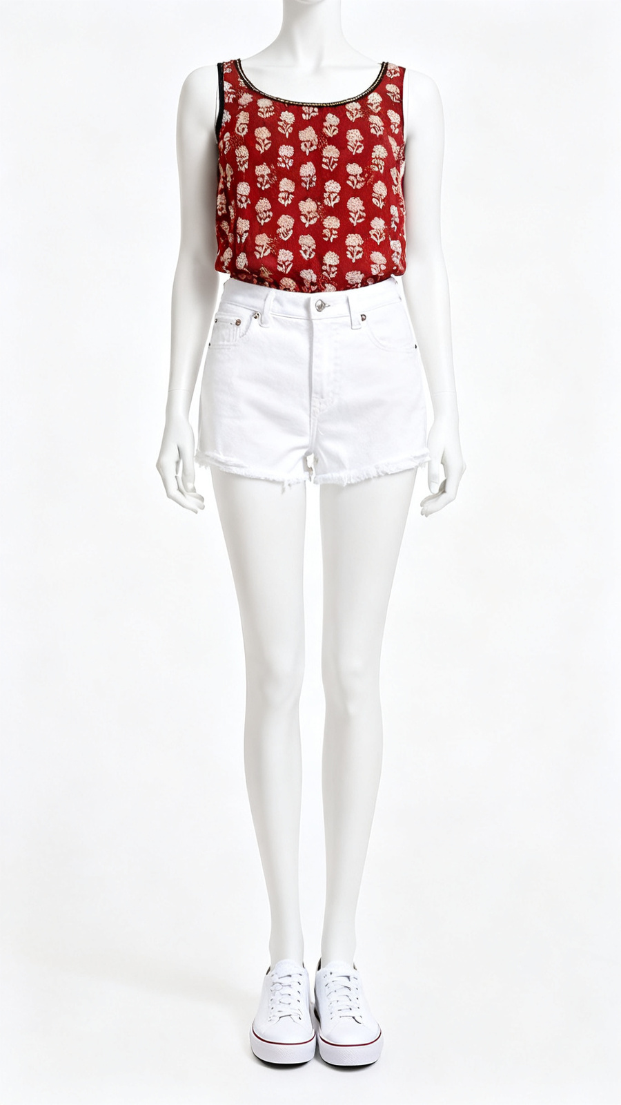 Red Printed Sleeveless Top