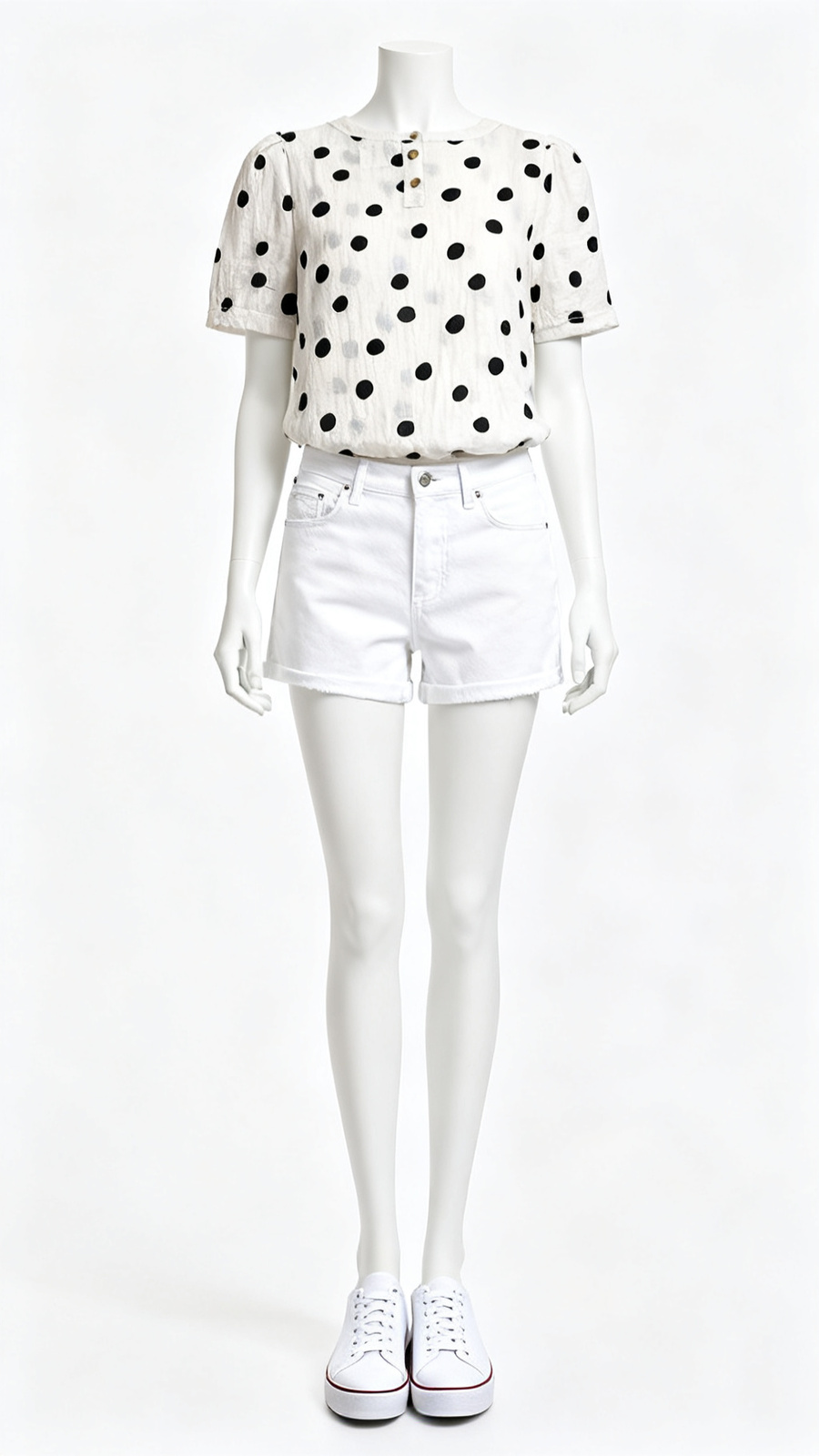 White Polka Dot Short Sleeve Top