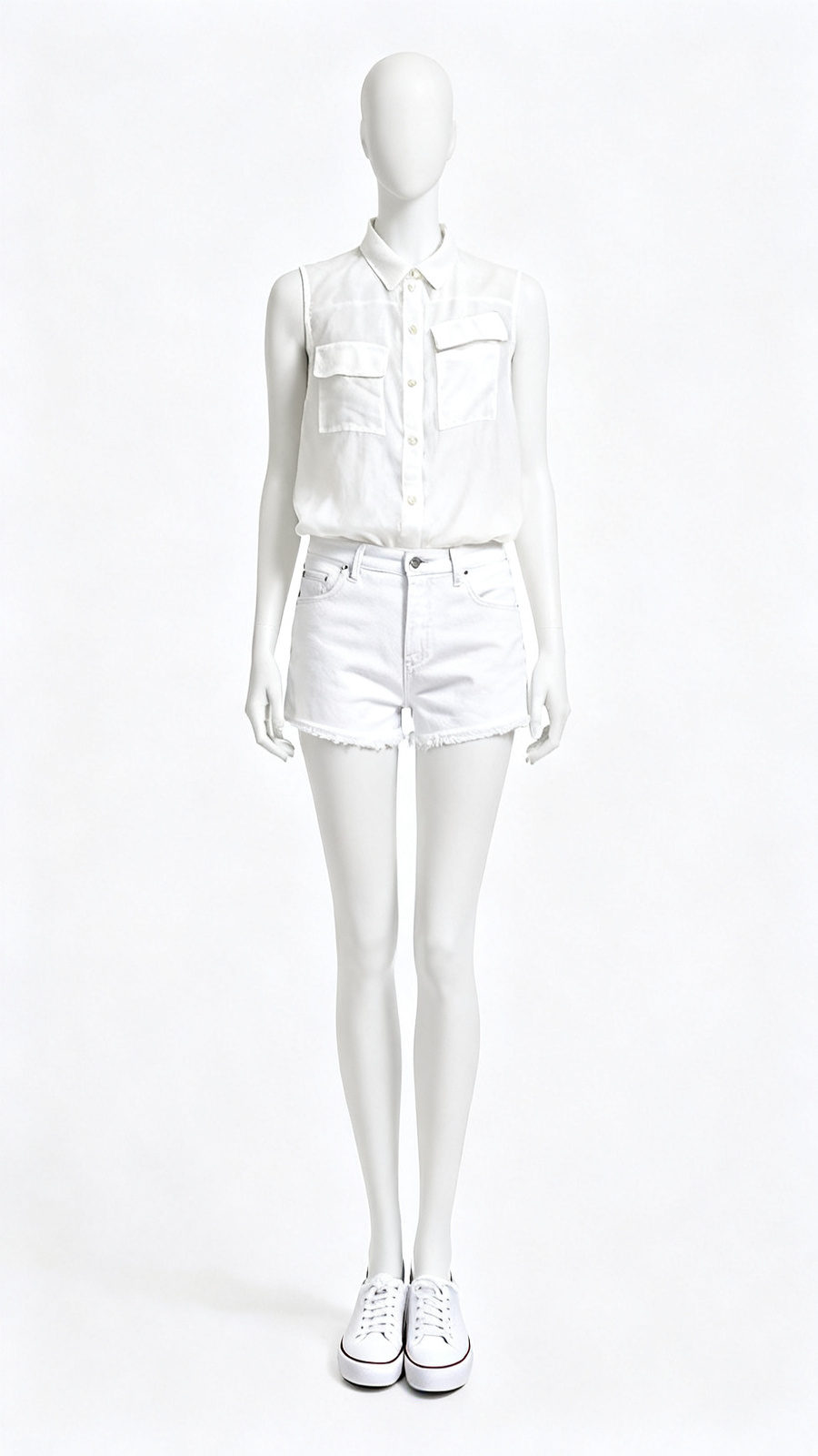 White Sleeveless Button Front Shirt