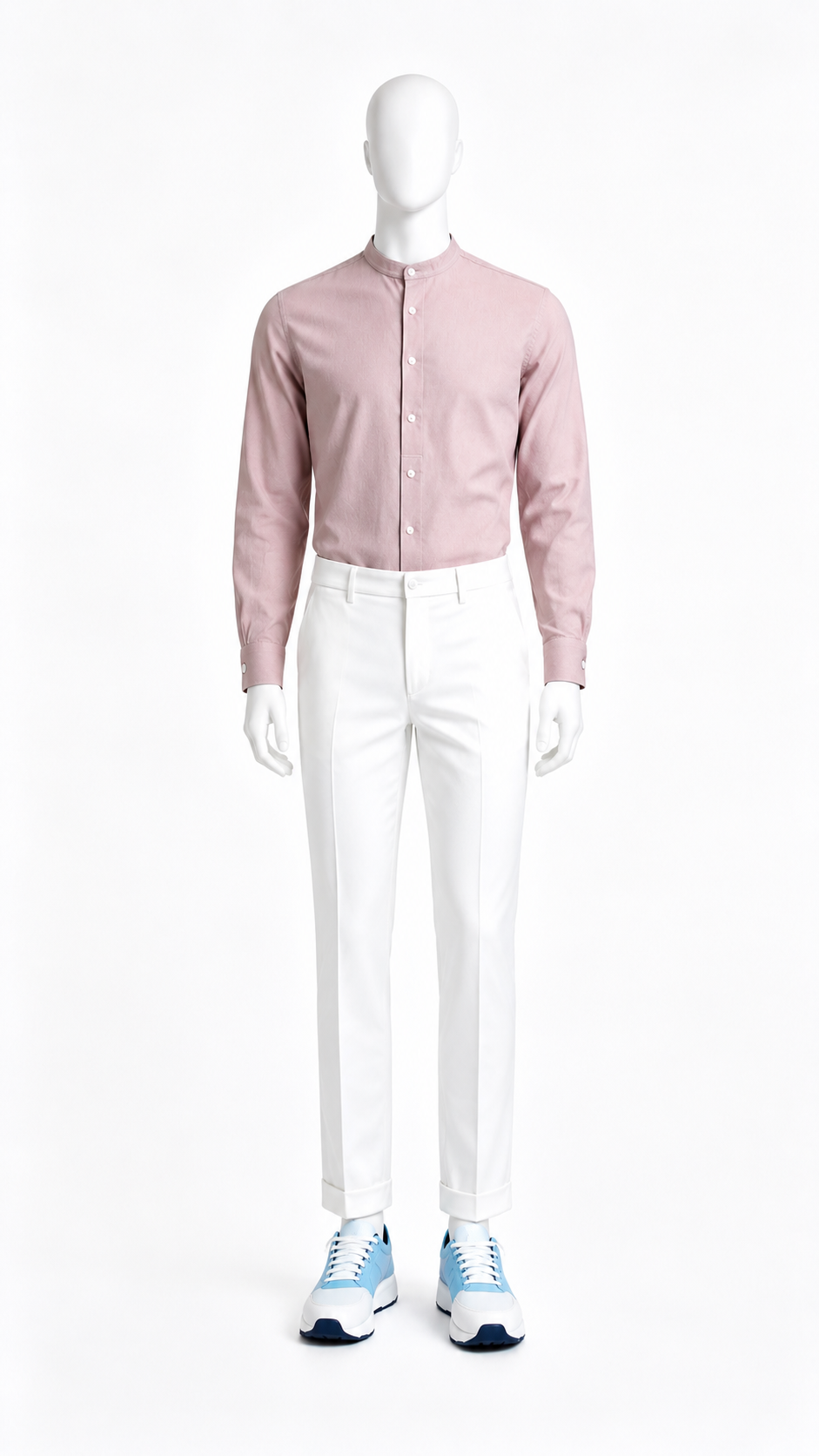 Men Peach Mandarin Collar Shirt