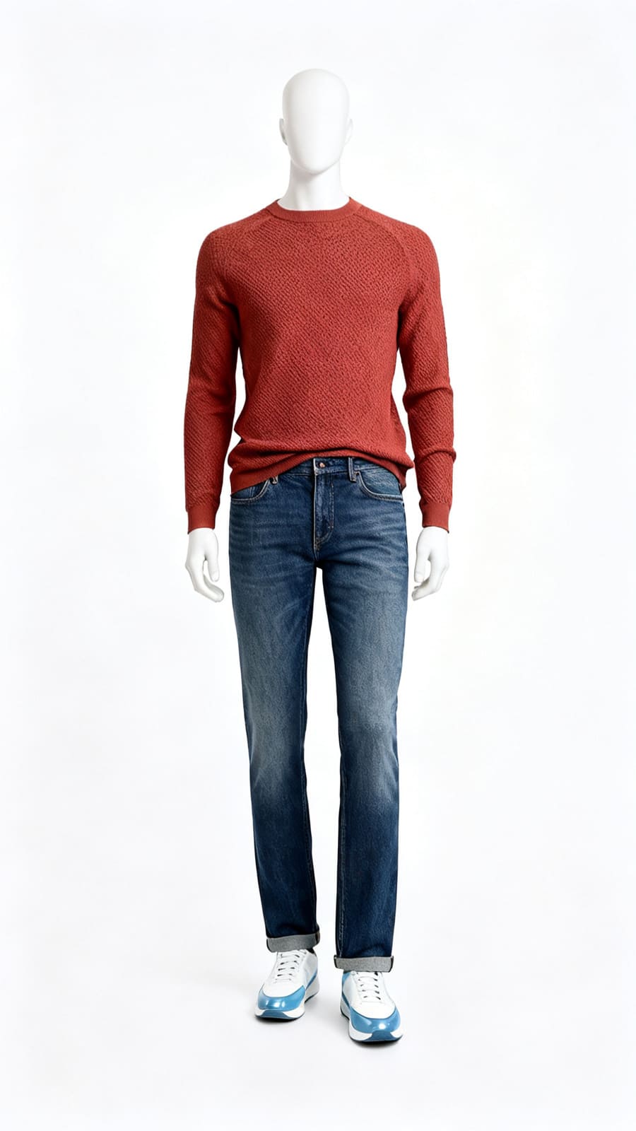 Textured Rust Crew Neck Sweater