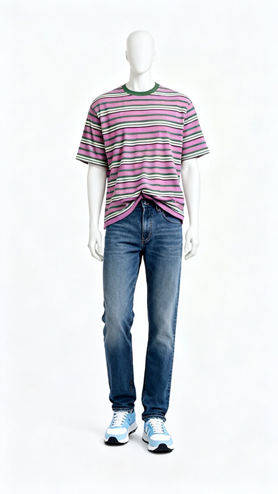 Pink Green Multi Stripe T-Shirt