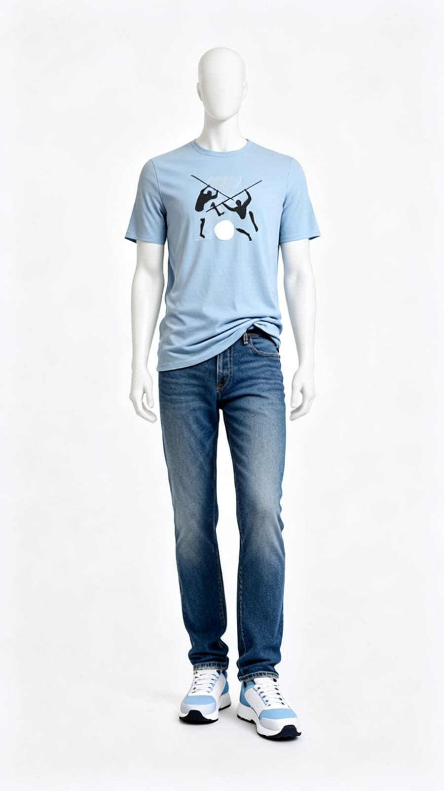 Men's Light Blue Warrior Graphic Printed Cotton T-Shirt