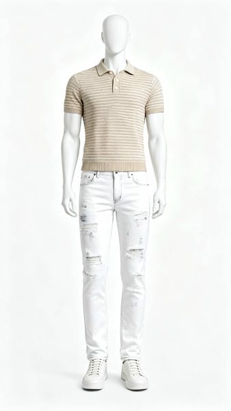 Men Beige Textured Knit Polo