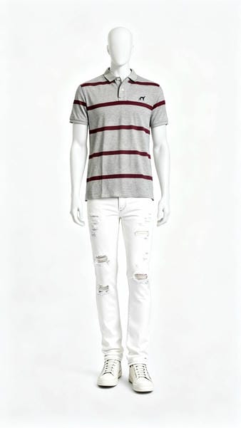 Men Grey Maroon Striped Polo T-Shirt