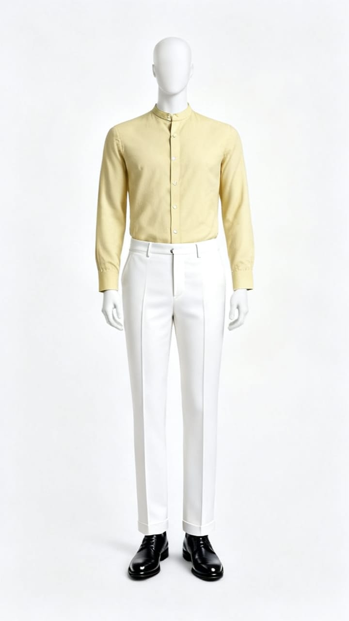 Men Yellow Mandarin Collar Shirt