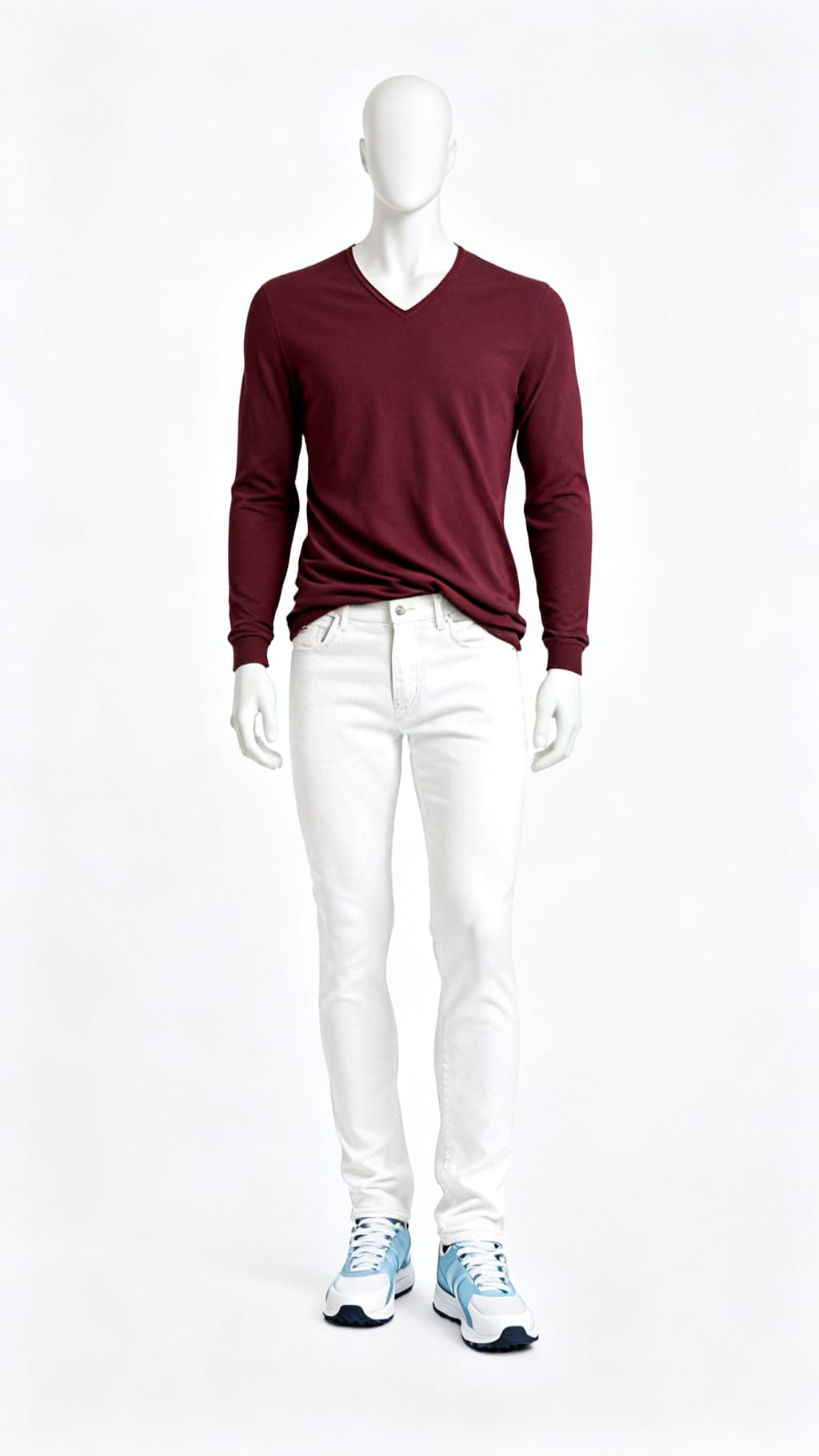Men Maroon V-Neck Sweater