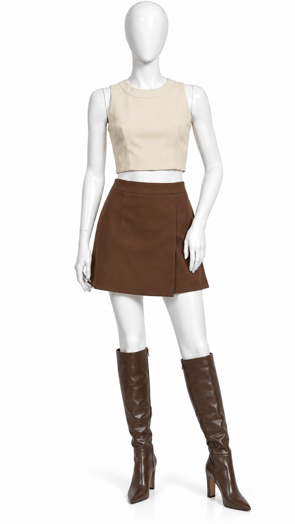 Beige Solid Sleeveless Top