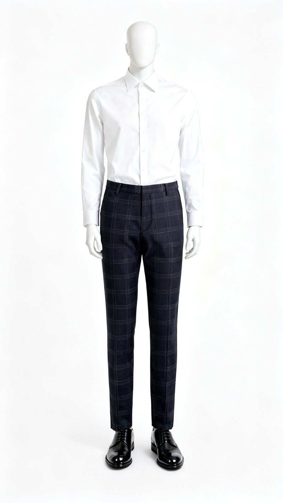 Men Navy Checked Formal Trouser
